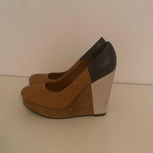 Aldo colour-block wedge platforms. With wooden heel